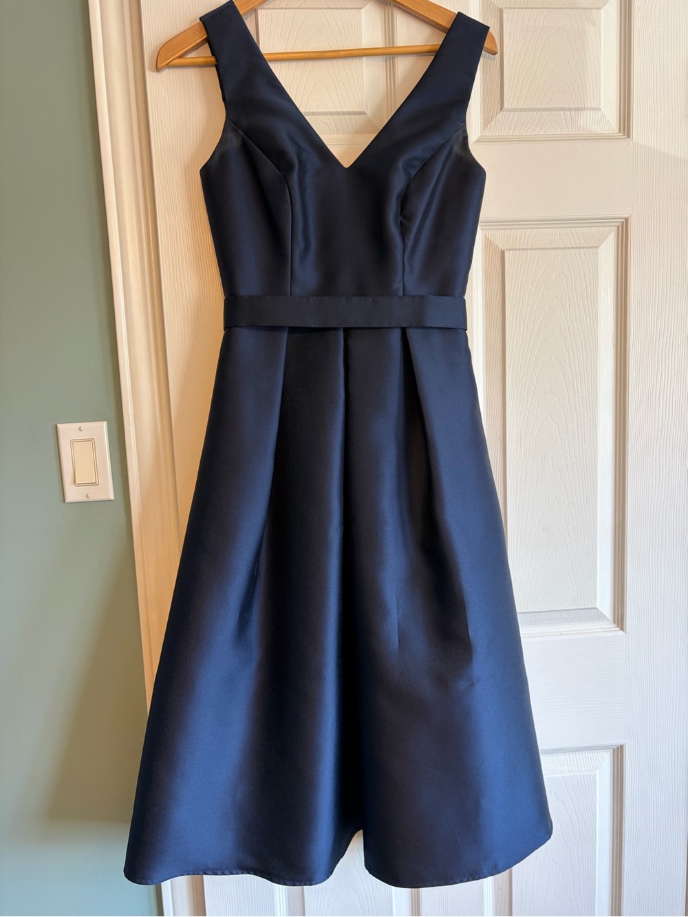 ALFRED SUNG Navy V-Neck Fit-and-Flare Dress